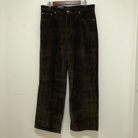 NWT Levi's 578 Baggy Corduroy Jeans Ennis Plaid Brown Size 33x30 (34X28) $98 - Picture 2 of 14